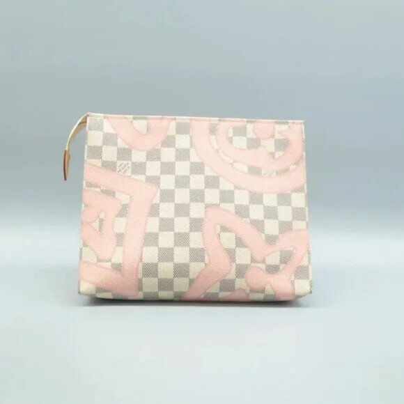 Auth Louis Vuitton Toiletry Pouch White Damier Azur Canvas Clutch Bag 835-092224 - Picture 2 of 12